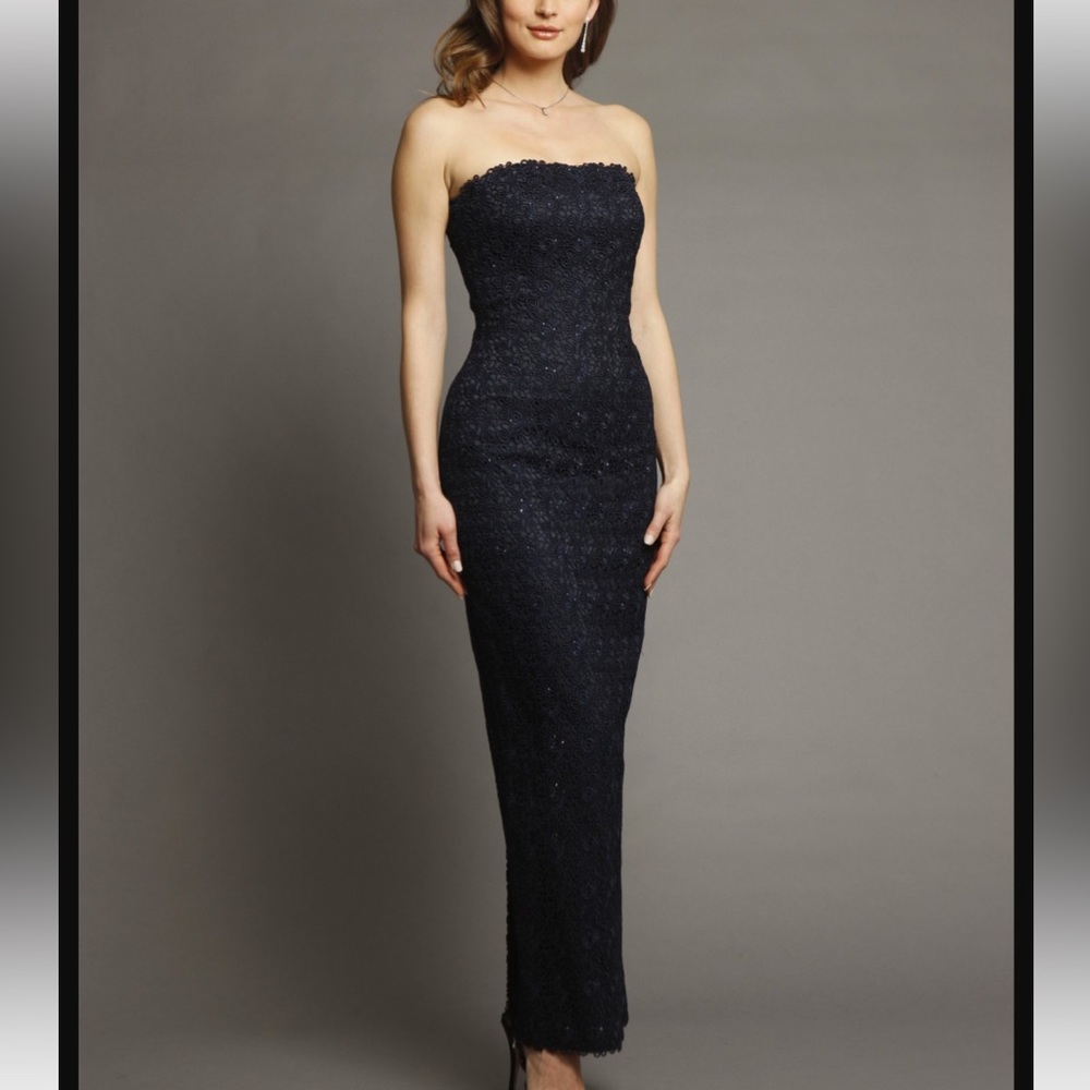 $3K!! 🌟HELEN MORLEY🌟 STRAPLESS BLACK LACE EVENING GOWN MAXI DRESS SZ 10